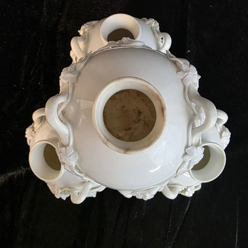 1877 Antique Royal Worcester‎ Aesthetic Movement Four Well Globe Bud Vase White